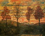 Pear Tree Paintings - Four Trees by Egon Schiele